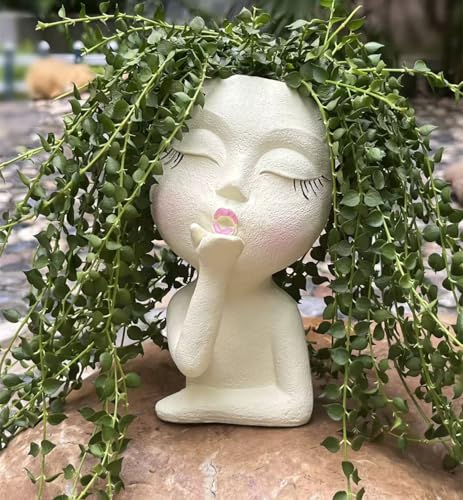 Air Kiss Face Planter Pot, Cute Head Face Planter Standing Flower Pots, Funny Blow Heart Planter with Unique Design, Suitable for Indoor and Outdoor Decoration - color: Air Kiss-pale Yellow