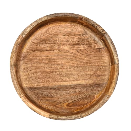 Handmade Mango Wood Centerpiece Bowl – Natural Exterior with Burnt Round Detail | Decorative Wooden Bowl for Farmhouse, Boho & Modern Homes (12" X 12" X 2.5")