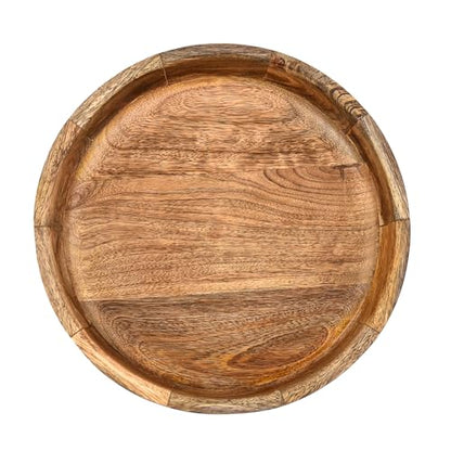 Handmade Mango Wood Centerpiece Bowl – Natural Exterior with Burnt Round Detail | Decorative Wooden Bowl for Farmhouse, Boho & Modern Homes (12" X 12" X 2.5")
