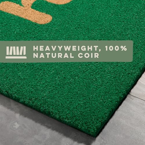 TOWN & COUNTRY TERRA Hiya Painted Welcome Door Mat, Natural Coir, Heavyweight, Non-Slip Entryway Mat, Green, 24"x36" - color: Green, size: 2' x 3' (Rectangular)