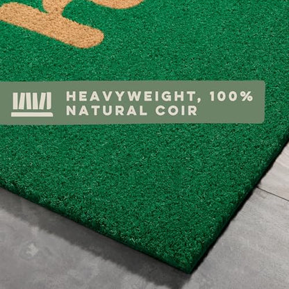 TOWN & COUNTRY TERRA Hiya Painted Welcome Door Mat, Natural Coir, Heavyweight, Non-Slip Entryway Mat, Green, 24"x36" - color: Green, size: 2' x 3' (Rectangular)