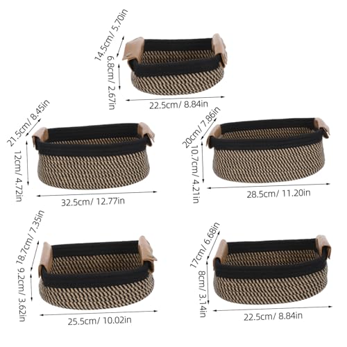 ULTECHNOVO Woven Cotton Rope Storage Basket Set Small Nesting Organizer Bins with Pu Handles 5pcs for and Craft Supplies for Nursery, Bedroom, Bathroom Shelf