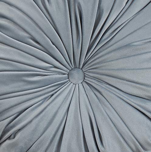 SARO LIFESTYLE Round Velvet Pintucked Poly Filled Throw Pillow - color: Blue-grey, size: 1 Count (Pack of 1)