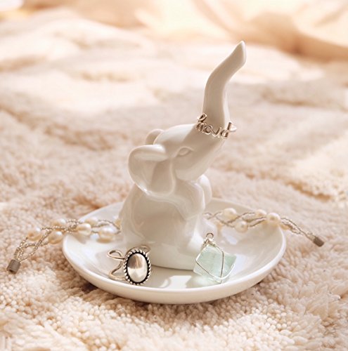 PUDDING CABIN White Elephant Gifts for Women, Wedding Ring Holder Dish, Elephant Gifts for Women Mom Friends, Aunt, Sisters, Birthday Engagement Bridal Shower Mothers Day Xmas Gift - style: Elephant White