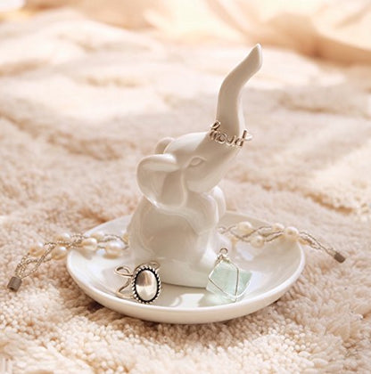 PUDDING CABIN White Elephant Gifts for Women, Wedding Ring Holder Dish, Elephant Gifts for Women Mom Friends, Aunt, Sisters, Birthday Engagement Bridal Shower Mothers Day Xmas Gift - style: Elephant White