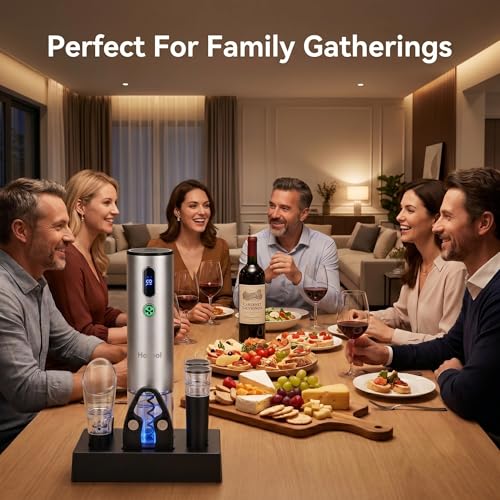 Electric Wine Opener with Wine Accessories -Rechargeable Wine Bottle Opener Set with Base, Wine Aerator, Foil Cutter and Wine Stoppers- Perfect Wine Gifts for Wine Lovers