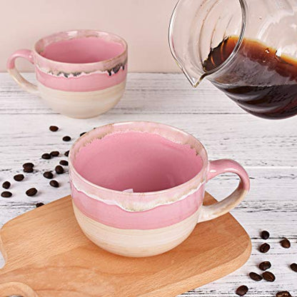 Bosmarlin Large Ceramic Coffee Mug Set of 2, Stoneware Jumbo Latte Mugs Tea for Office and Home, 16 Oz, Dishwasher and Microwave Safe(Pink, 2) - color: Pink