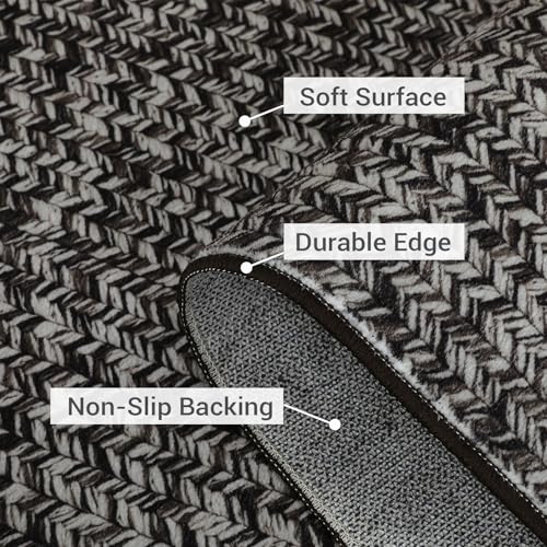 ROYHOME Runner Rug Print Braided Hallway Runner Rug Washable Entryway Rug | Stain Resistant Non-Slip Area Rug Farmhouse Solid Printed Textured Carpet for Bedroom Laundry Kitchen, Grey/Brown, 2' x 6' - color: Grey/Brown, size: 2' x 6' (Rectangular)