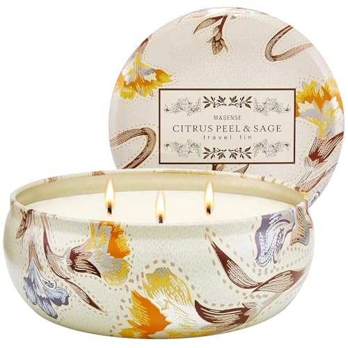 M&SENSE 3 Wick Soy Candles, Citrus & Sage Scented for Home, 12oz | Triple Wick, 40 Hour Long Burn, Non-Toxic,100% Natural Soy Wax, Stress Relaxing Aromatherapy Candle Gift for Women Men - color: Citrus Peel & Sage