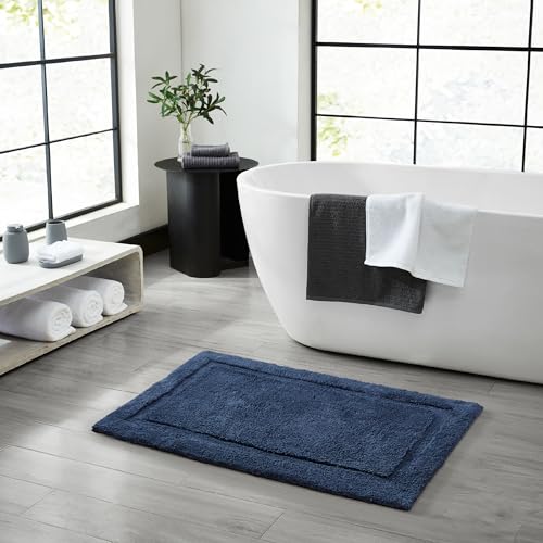 Jean Pierre New York Lydia Border 100% Cotton Bath Mat - Non-Slip Bath Rug - Midnight Navy - 17"x24" - color: Midnight Navy, size: 1'5" x 2' (Rectangular)