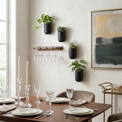 MyGift 6 Inch Black Ceramic Wall Planters for Succulents, Set of 4 | Matte Cylindrical Wall-Mounted Hanging Pots for Herbs, String of Pearls & Indoor Plant Displays - color: Matte Black (6 Inch)