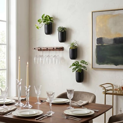MyGift 6 Inch Black Ceramic Wall Planters for Succulents, Set of 4 | Matte Cylindrical Wall-Mounted Hanging Pots for Herbs, String of Pearls & Indoor Plant Displays - color: Matte Black (6 Inch)