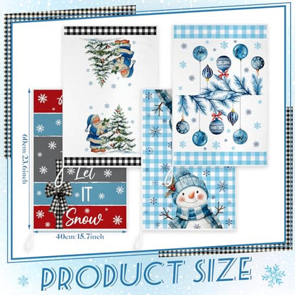 Fourluoo 8 Pcs Winter Kitchen Towels Snowman Hand Dish Towels Blue Buffalo Plaid Santa Claus Tea Cloths for Winter Holiday Kitchen Home Bathroom Decor Gifts - style: Snowman