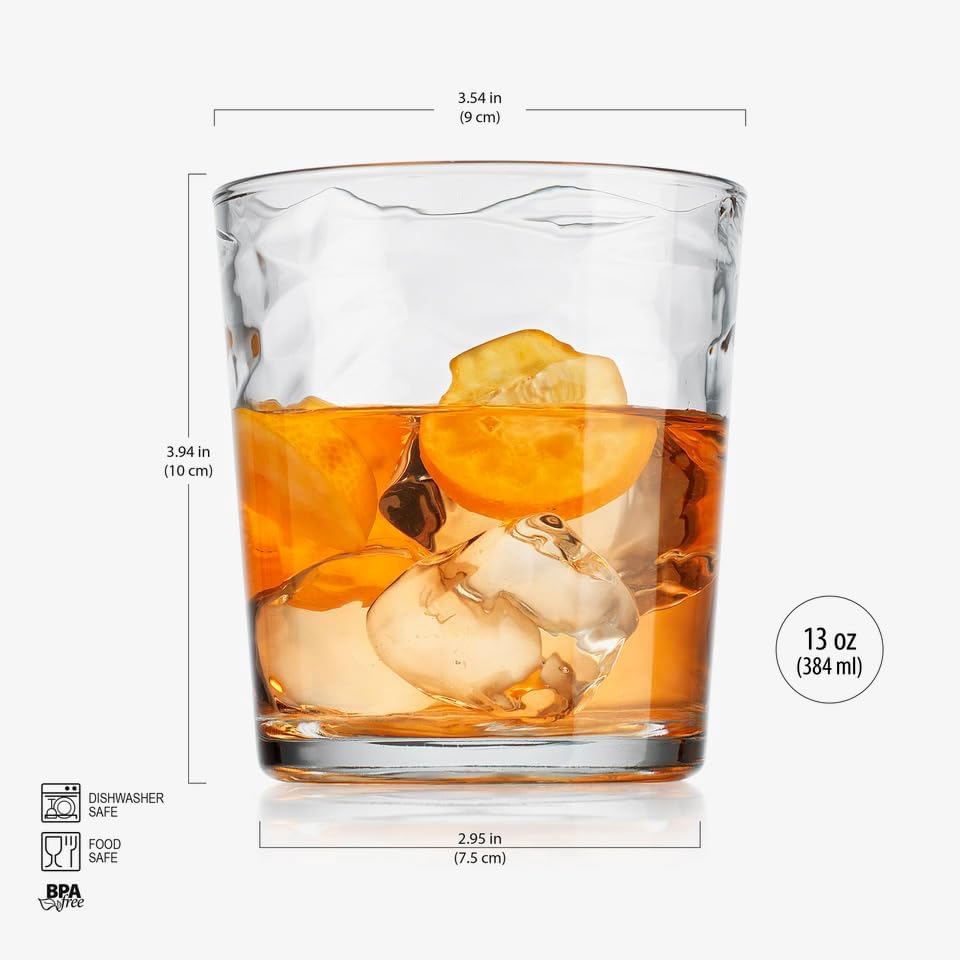 Glaver's Whiskey Glasses Set of 6. Hammered Cocktail Glasses,13oz. Bar Glasses. Old Fashioned Glasses for Scotch,Rum,Bourbon Glasses. - size: 13 Ounces
