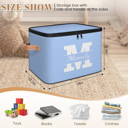 Personalized Storage Basket with Name Initial, Customized Keepsake Box | Foldable Sturdy Large Storage Bin Organizer with Handle Lid Lightweight Waterproof Dustproof, 14"L x 10.2"W x 10.4"H - color: Option 1