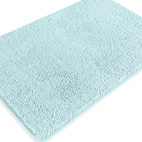 Aqua Bathroom Rugs – Absorbent and Washable Bath Mat, Non-Slip, Thick Soft Chenille Bath Rugs for Bathroom Floor, Shower, Sink - 24" x 36" - color: Aqua, size: 24" x 36"