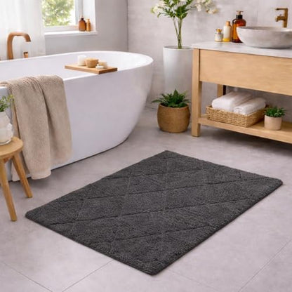 C23 20"x32" 100% Cotton Washable Bath Mat - 210 GSF Non-Slip Rug, Grey | Cushioned spa texture, reliable latex base grip, modern geometric aesthetic, perfect for master baths and guest rooms - color: Grey