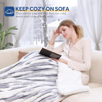 Sealy Electric Blanket Throw 50×60, Faux Fur to Sherpa, Blue White | Heated Blanket Throw with 6 Heating Levels, 2-10 Hours Auto Off, Overheat Protection, Machine Washable, ETC Certified - color: Blue White, size: Throw Size 50" x 60"
