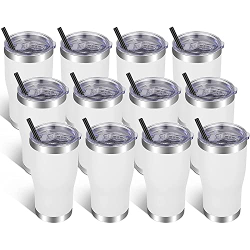 VEGOND 20oz Tumbler Stainless Steel Tumbler Cup with Lid And Straw Vacuum Insulated Double Wall Travel Coffee Mug(White 12 Pack) - color: White, size: 12 Count (Pack of 1)