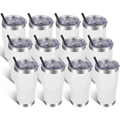 VEGOND 20oz Tumbler Stainless Steel Tumbler Cup with Lid And Straw Vacuum Insulated Double Wall Travel Coffee Mug(White 12 Pack) - color: White, size: 12 Count (Pack of 1)