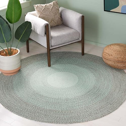 SAFAVIEH Cape Cod Collection Area Rug - 7' Round, Green, Handmade Braided Cotton, Ideal for High Traffic Areas in Living Room, Bedroom (CAP242Y) - color: Green, size: 7' (Round)
