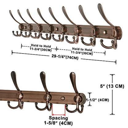 Coat Rack Wall Mount - 29.5” Long 8-Tri-Hooks Heavy Duty Coat Hanger Rail Wall Hooks for Hanging Coats Hats Clothing Clothes Purse Mudroom Entryway, Red Antique Copper - color: Antique Copper, size: L=29.5” (1 Pcs)