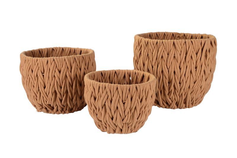 Galt International Set of 3 Tan Cotton Woven Rope Nestable Baskets w/Rigid Frame Size Storage Basket Home Decor