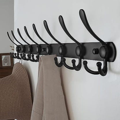Coat Rack Wall Mount - 29.5” Long 8-Tri-Hooks Heavy Duty Coat Hanger Rail Wall Hooks for Hanging Coats Hats Clothing Clothes Purse Mudroom Entryway, Black, Pack of 2 - color: Black, size: L=29.5” (2 Pcs)