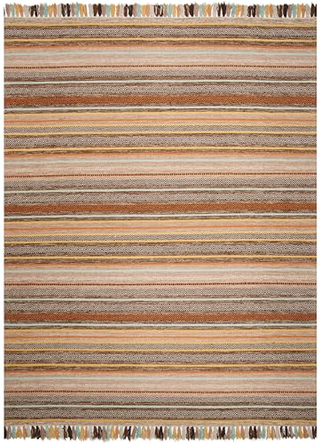 SAFAVIEH Area Rug 8x10 - Montauk Collection - Large - Brown & Multi, Handmade Cotton, Boho Stripe Fringe Design, Ideal for Living Room, Bedroom, Office, Dining Space (MTK901H) - color: Brown/Multi, size: 8' x 10' (Rectangular)