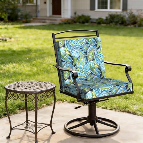DYTXIII Outdoor Midback Chair Cushions Set of 2-20"x17" Water Repellent & Fade-Resistant Patio Seat Cushions with High-Resiliency Foam, Non-Slip Ties for Dining, Balcony Furniture-Paisley Lapis - color: Paisley Lapis