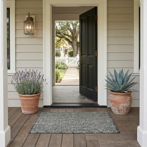 Black Boho Bathroom Rugs, Cotton Reversible Washable Kitchen Rug | 2x4.3 Farmhouse Entryway Rug Indoor, Modern Braided Bedroom Rugs Low Profile Carpet for Foyer Laundry Room Front Proch Decor - color: Black/White, size: 2' x 4'3" (Rectangular)