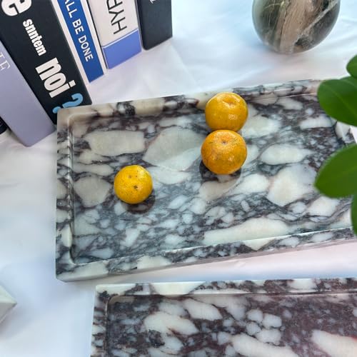 Natural Calacatta Viola Marble Vanity Tray, 9.8"x5.9" | Genuine Marble Tray for Bathroom/Kitchen/Dresser - color: Marble Tray-calacatta Viola