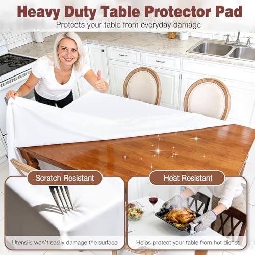 Table Protector Pad for Dining Room Table, Waterproof Heavy Duty Table Pad Under Tablecloth with Flannel Backing, Heat Resistant Non Slip Vinyl Table Cover Protector, Cut to Fit Rectangle 90 x 54 Inch - size: 90"x54"(Rectangular)