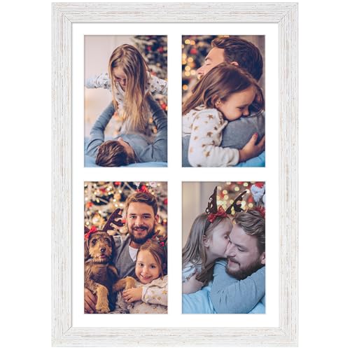 9x13 Collage Frame with 4 Openings 4X6 Pictures, Multiple Picture Frame with Mat, Wall or Tabletop Decor, White Wood Grain (1 Pack) - color: White, size: 9x13-(4 open4x6)-1P