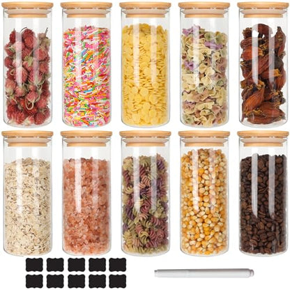 DHSBTLS 10 Pack 14 oz Glass Jars with Airtight Bamboo Lids for Kitchen | 450 ml Pantry Organization Jar, Glass Terrarium with Lid, Spice, Flour and Sugar Container, Canister Set for Kitchen Counter - size: 14 fl oz (10 pcs)