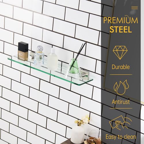 KOKOSIRI Floating Shelves Wall Mount 20-Inch Bathroom Tempered Glass Shelf Shower Storage Kitchen Rack, 2 Pack Brushed Stainless Steel B1107BR-L20-P2 - color: Brushed Nickel, size: 20-Inch(2 Pack)