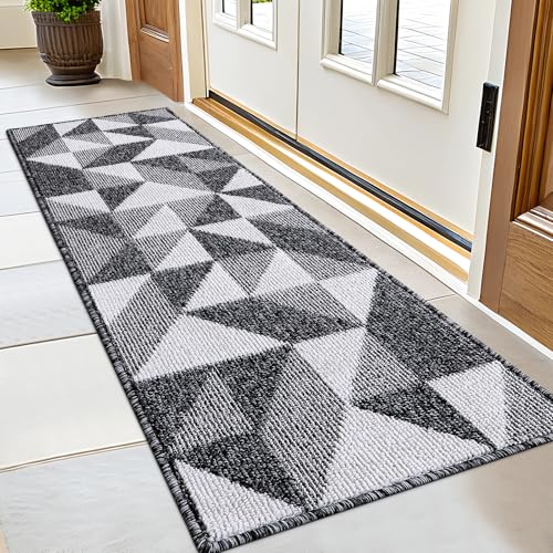 OLANLY Door Mat Indoor Entrance Washable 59x23, Odor-Free Low-Profile Front Back Geometric Doormat, Absorbent Resist Dirt Entry Carpet, Easy to Clean Sturdy Inside Floor Mats for Entryway, Black - color: Black, size: 59" x 23"