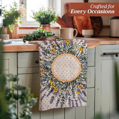 Maison d' Hermine Kitchen Towels Set of 3 Reusable 100% Cotton 27.50" x 20" | Cloth Tea Dish Towels Absorbent with Hanging Loop for Kitchen Dining Party Wedding Hotel Home Spring Summer - Fanny Lavender - color: 014 - Fanny Lavender