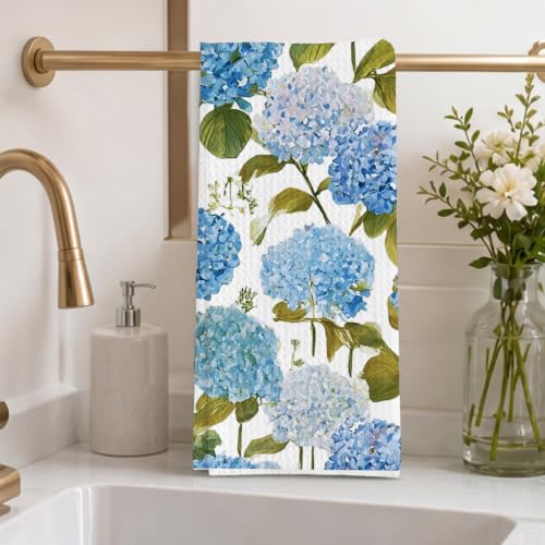 Hydrangea Floral Gifts Dish Towels for Women Hostess, Hydrangea Lover Waffle Weave Kitchen Towels for Farmhouse - color: Hydrangea
