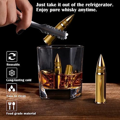 Gifts for Men Dad Father's Day, Birthday Gift from Daughter Son Wife Kids, Whiskey Stones with Wooden Box, Unique Ideas for Him Husband, Cool Bourbon Gadget - color: Gold - Wooden Box