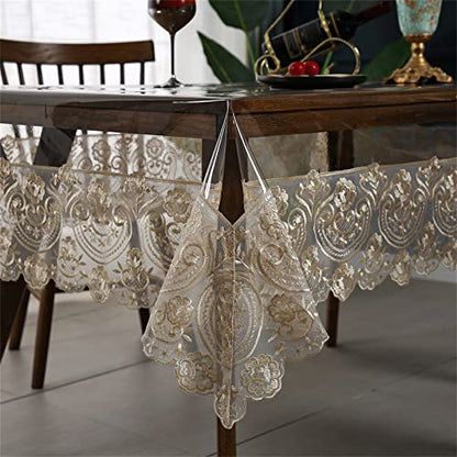 Dimatic Clear Plastic Waterproof Tablecloth, Vinyl PVC Rectangle Table Cloth with Lace Macrame, Oil Spill Proof, Table Cover for Dining Tables, Parties and Holidays (Champagne, 60 x 120 Inch) - color: Champagne, size: 120" x 60" (Rectangular)
