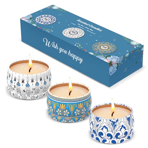 3 Pack Scented Candles Gift Set - Aromatherapy Candle for Home, Portable Hotel Small Candles, Natural Soy Wax Tin Jar for Yoga, Bath, 2.5 Oz Long Lasting Time Gift for Women