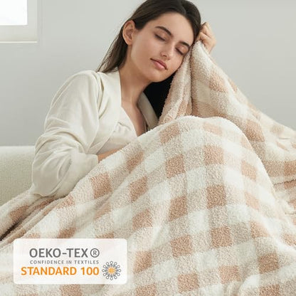 Snuggle Sac Queen Size Checkered Bedding Blanket Beige, Super Soft Warm Cozy Bed Blankets Oversized Fuzzy Plush Blankets for Bed, Bedroom, Plaid Beige, 90x90 inches - color: Plaid Beige, size: Queen(90"x 90")