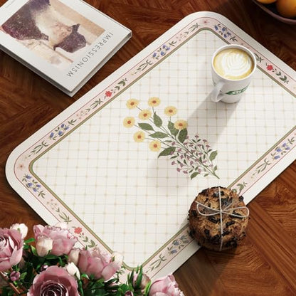 Vinyl Waterproof Placemats Set of 6 Rectangular,12"*17"-Bertina B | Wipeable Beautiful Print Place Mats,Stain Resistant,Heat Resistant,Everyday Meals,Kitchen,Dinning,Holiday,Decor - color: Bertina B