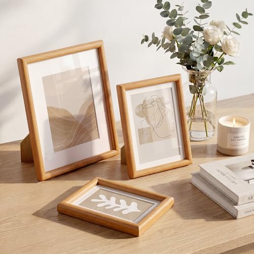Acovy 8x10 Picture Frame, Natural Solid Teak Wood 8"x10" Photo Frame for Wall, Handcrafted Wooden Frame 8 x 10 Matted to 5x7, High Definition Tempered Glass, Wall Hook Included, Natural Teak - color: Teak, size: 8"x10"
