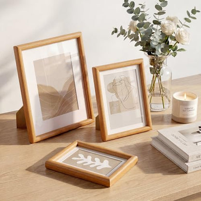 Acovy 4x6 Picture Frame, Natural Solid Teak Wood 4"x6" Photo Frame for Wall, Handcrafted Wooden Frame 4 x 6 Matted to 3.5x5, High Definition Tempered Glass, Wall Hook Included, Natural Teak - color: Teak, size: 4"x6"