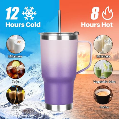 20 oz Tumbler with Handle, Stainless Steel Insulated Tumbler with Lid and Straw, Double Wall Vacuum Coffee Mug Tumbler, Insulated Coffee Thermal Cup for Cold and Hot (Light Dark Purple, 20, ounces) - color: Light Dark Purple, size: 20 Ounces