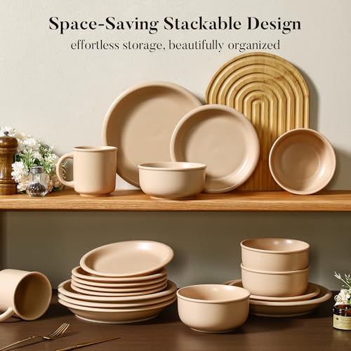 GZG 10.25-Inch Ceramic Dinner Plates, Warm Sand, Set of 4 | Rustic Matte Glaze, Terracotta Stoneware, For Main Course & Everyday Meals, Microwave & Dishwasher Safe - color: Warm Sand, size: 4 pcs Dinner Plate Set