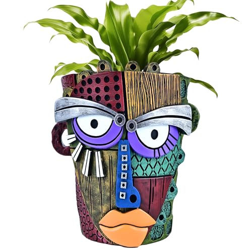 Midogaigai Abstract Face Planter Pots for Indoor Plants & Flowers Deco Gift | Funny Planter,Colorful Resin Flower Pots with Drainage Holes,Adorable Quirky Decor for Outdoor Garden,Patio & Home(L Classic) - color: Classic, size: Large