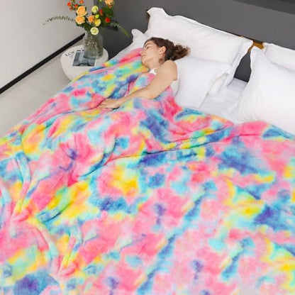 MUGD Lightweight Blanket Fleece Big Blanket Fuzzy Throw Blanket for Bed King Size - color: Pink Rainbow, size: King(90"x108"/ 230x270cm)